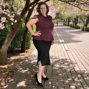 City Chic - Black Pinstripe Midi Pencil Skirt